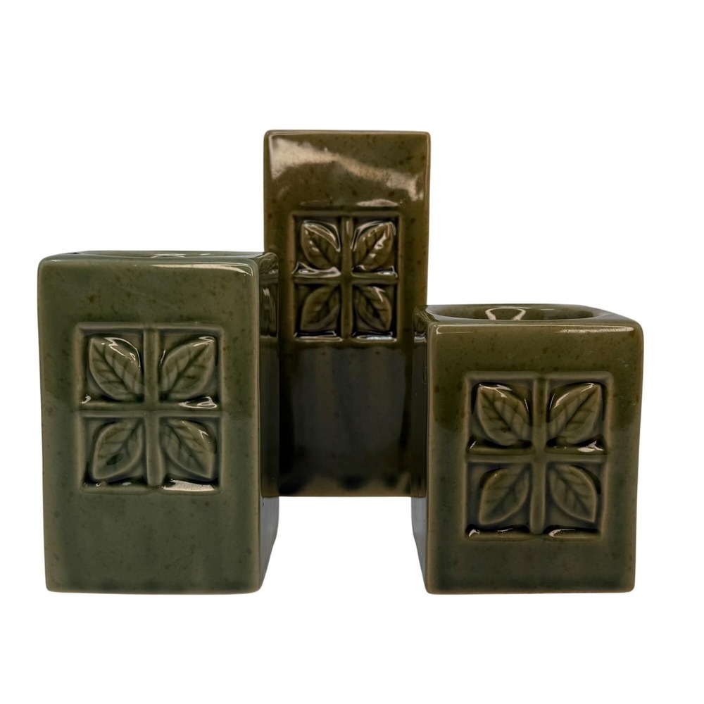 3 Pc Leaf Candle Holder Set MCM Ceramic Candleholder Set Vintage Tealight Votive - Picture 5 of 9